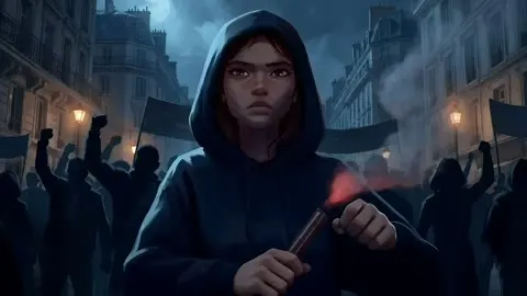 La manifestante, fumigène en main, dans la foule