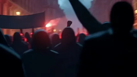La foule en contre-jour, bras levés
