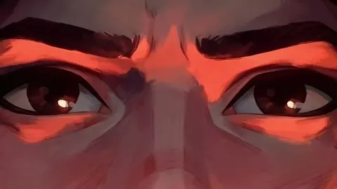 Un regard rouge en très gros plan