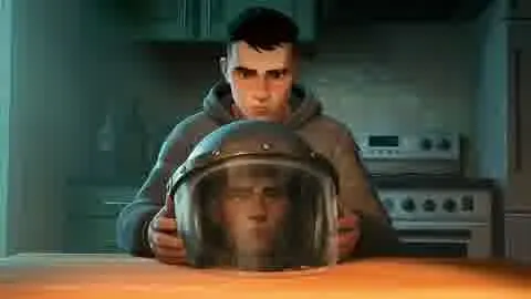 Le jeune policier, son casque sur la table